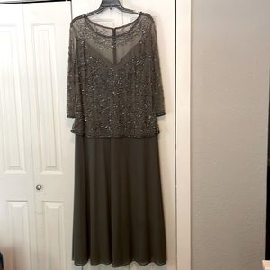 Womens formal worn once at wedding.  Top overlay is attached, shoes 8W